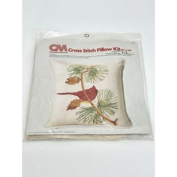 CM Columbia Minerva Erica Wilson Cross Stitch Pillow Kit Cardinal Branch VTG ‘77 - Picture 1 of 8